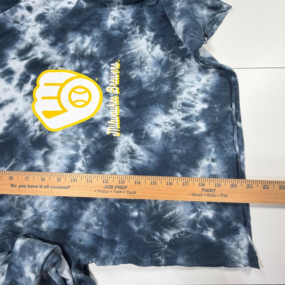 New Era Milwaukee Brewers Crop Top Women Large Navy Tie Dye MLB Long Sleeve NEW - Picture 12 of 12
